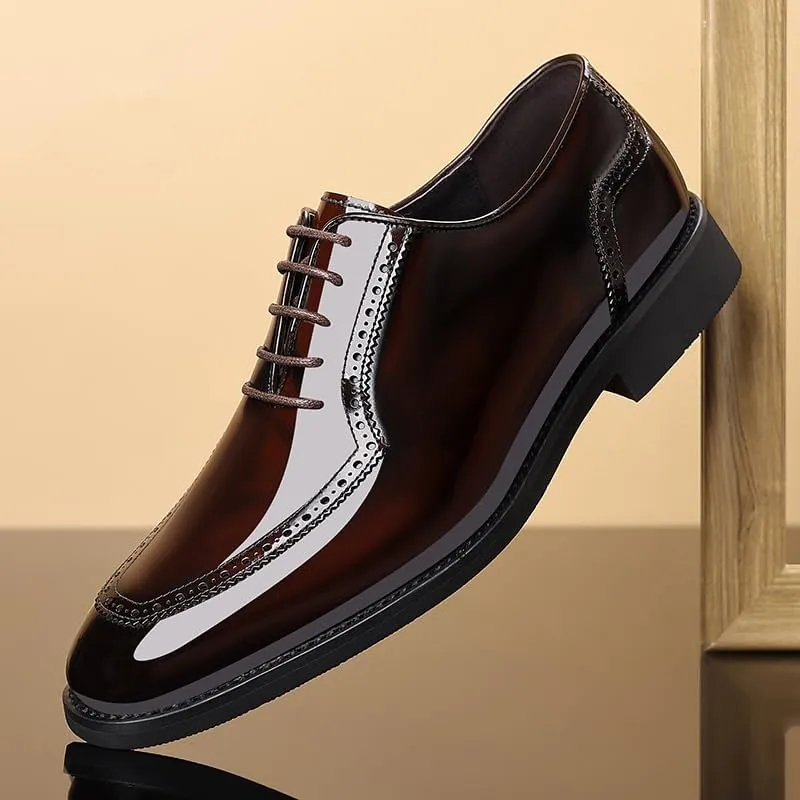Men's Pointed Toe Dress Shoes Shiny Patent Leather Lace Up Casual Prom Party Shoes Men Platform Oxfords