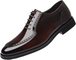 Men's Pointed Toe Dress Shoes Shiny Patent Leather Lace Up Casual Prom Party Shoes Men Platform Oxfords