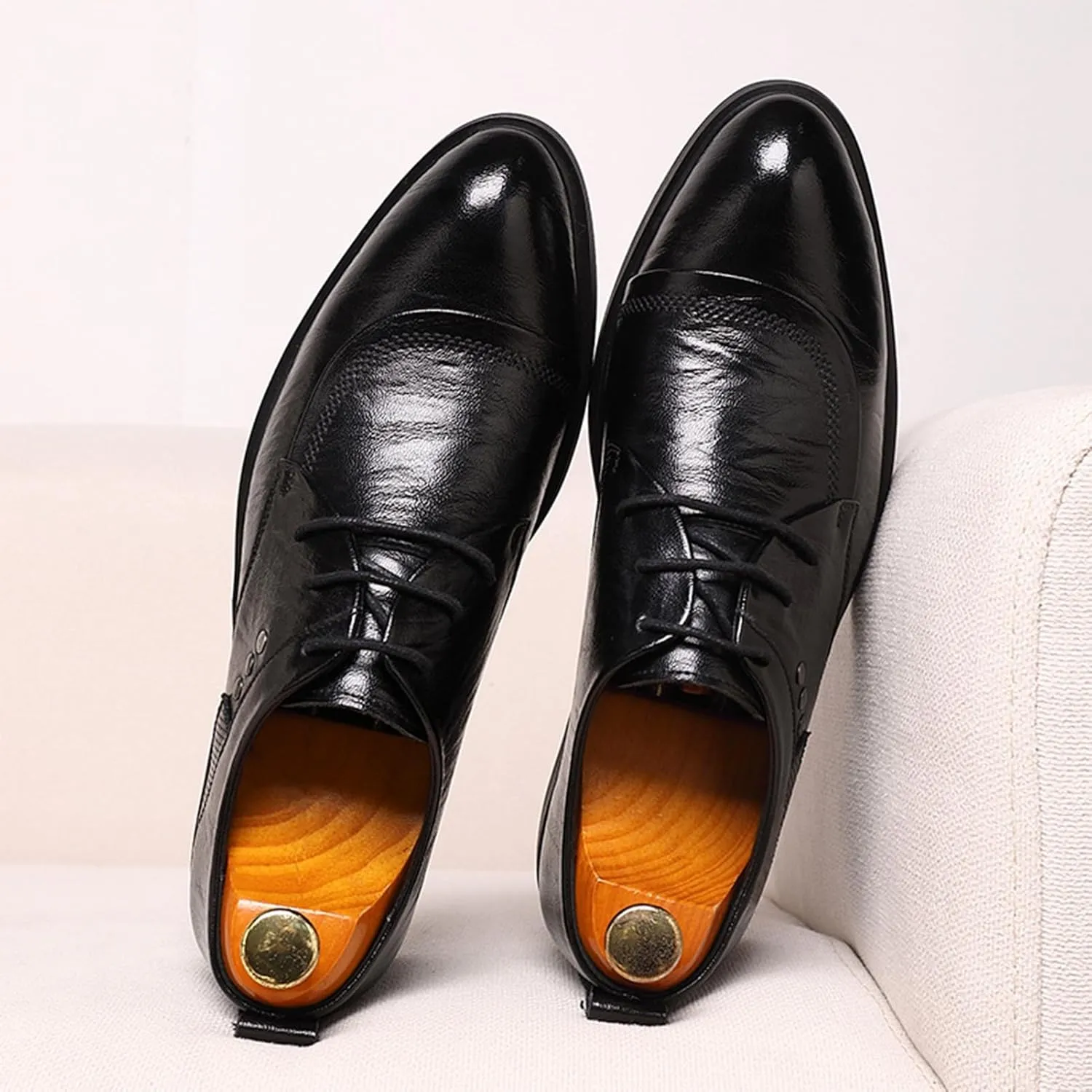 Men's Polishing Leather Lace-Up Chunky Heels Oxfords Lug Sole Shoes Casual Business Oxford Derby Leather Shoes Comfortable Formal Dress Sneaker Lace-up Dress Shoes