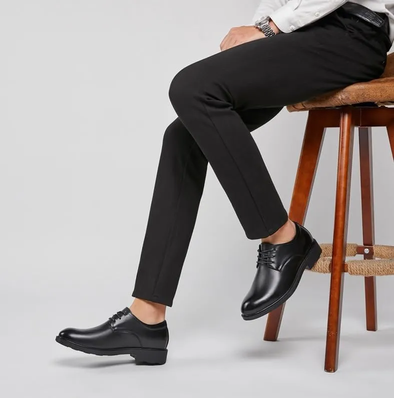 Mens Retro Business Oxford Shoes Fashion Lace-Up Mid Chunky Heels Formal Dress Shoes for Men