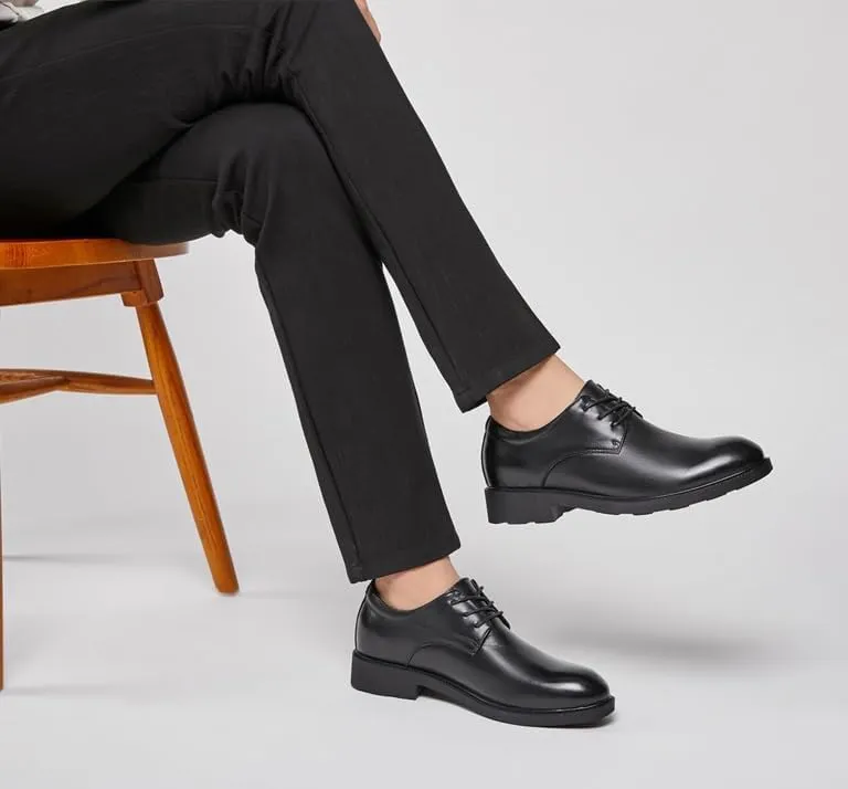 Mens Retro Business Oxford Shoes Fashion Lace-Up Mid Chunky Heels Formal Dress Shoes for Men