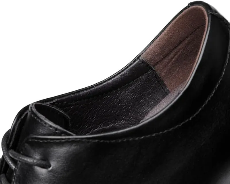 Mens Retro Business Oxford Shoes Fashion Lace-Up Mid Chunky Heels Formal Dress Shoes for Men