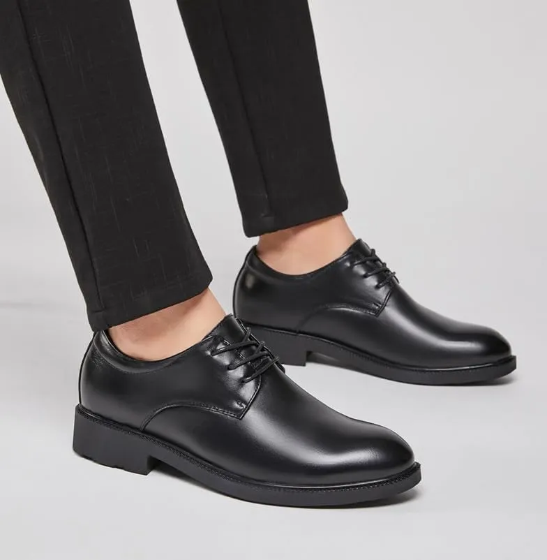 Mens Retro Business Oxford Shoes Fashion Lace-Up Mid Chunky Heels Formal Dress Shoes for Men