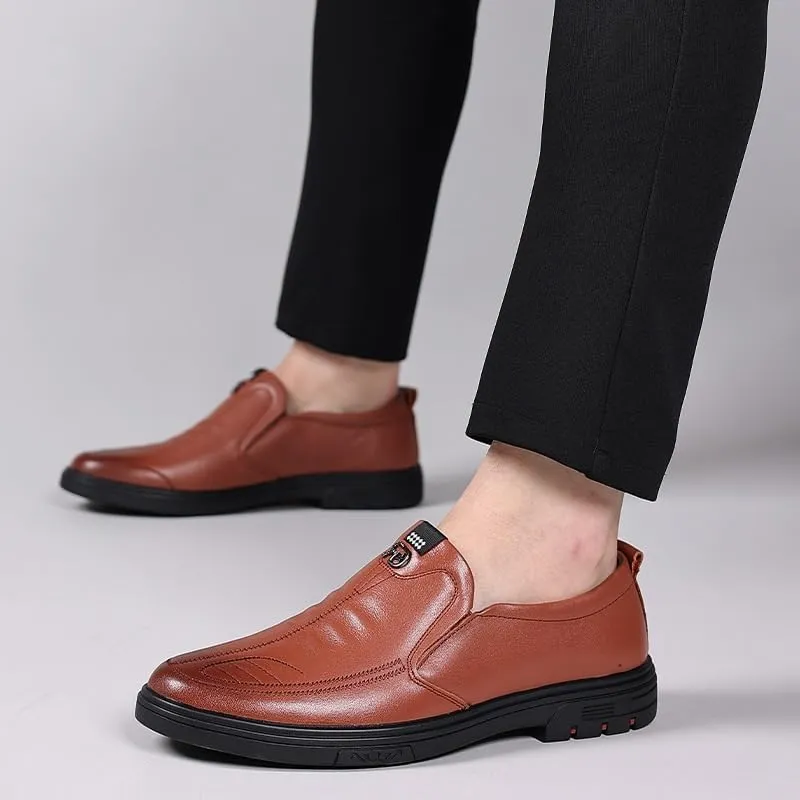 Men's Slip-Ons Loafers Classic Genuine Leather Low Oxford Shoes Comfortable Pointed Toe Dress Shoes