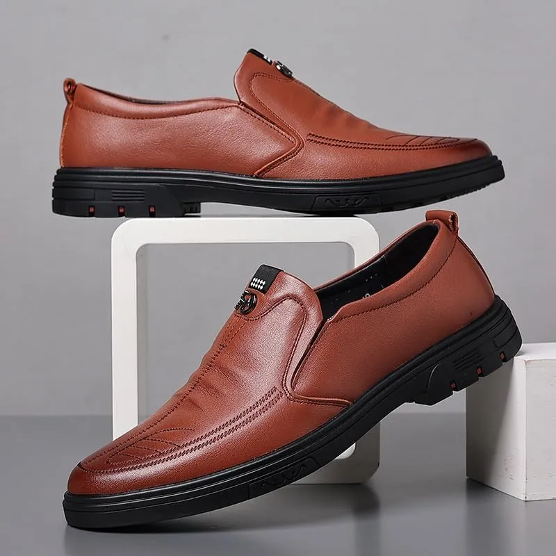 Men's Slip-Ons Loafers Classic Genuine Leather Low Oxford Shoes Comfortable Pointed Toe Dress Shoes