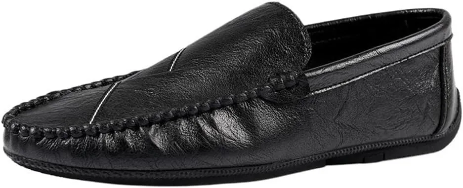 Mens Solid Color Vegan Leather Loafer Shoes Flat Heel Lightweight Flexible Outdoor Prom Slip-ons