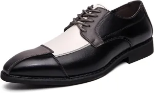 Mens Two Tone Lace Up Oxfords Shoes Fashion Patchwork Multicolor Carved Leather Low Heels Square Toe Dress Shoes Vintage Wing Tips Hand Stitched Colorblock Business Formal Derby Shoes for Men