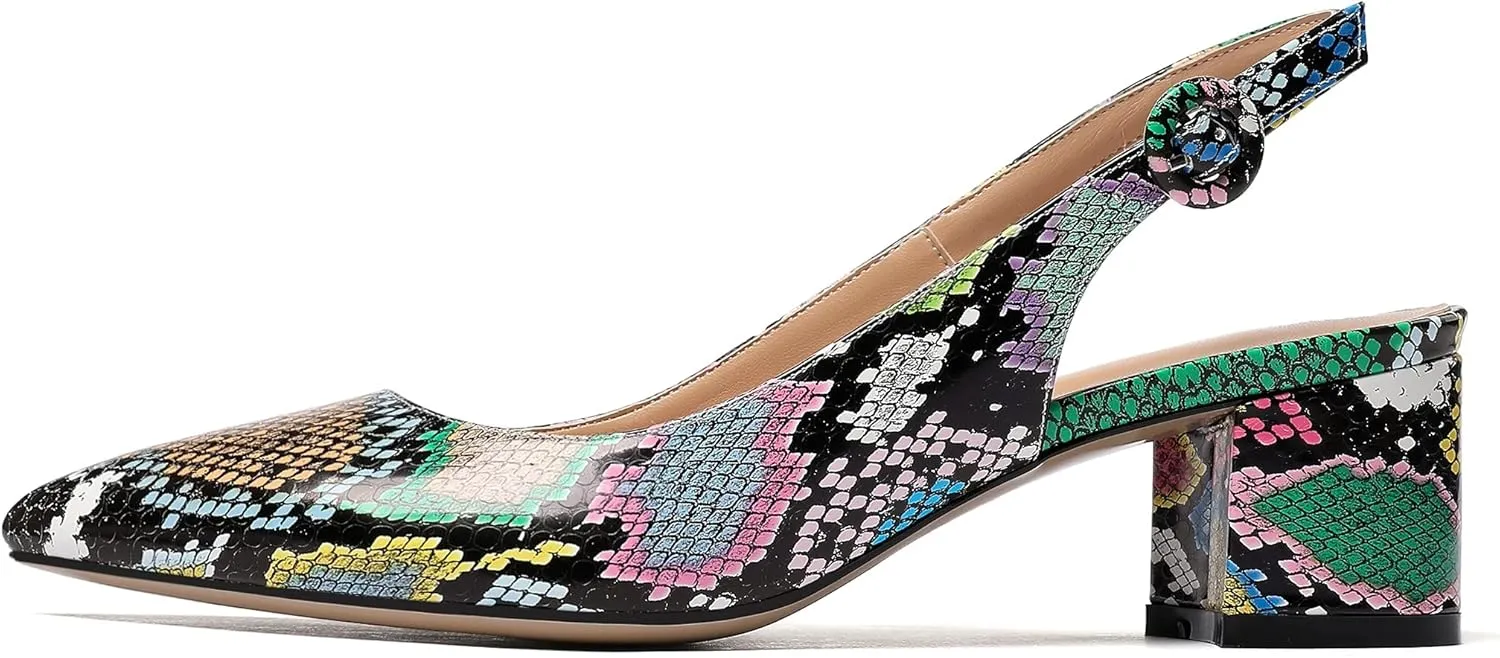 Mettesally Block Heel Slingback Pumps for Women 2 Inches Low Heel Comfortable