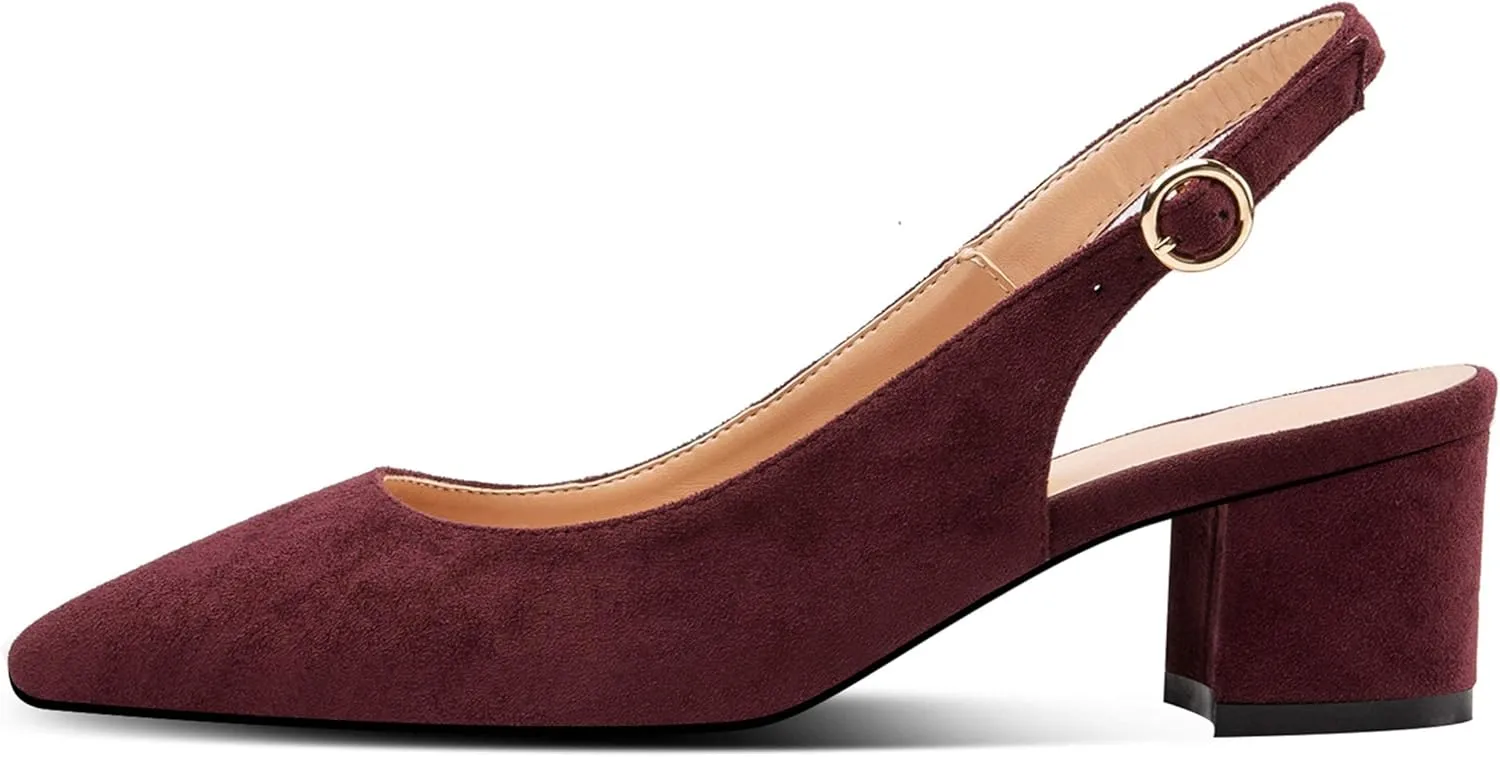 Mettesally Block Heel Slingback Pumps for Women 2 Inches Low Heel Comfortable