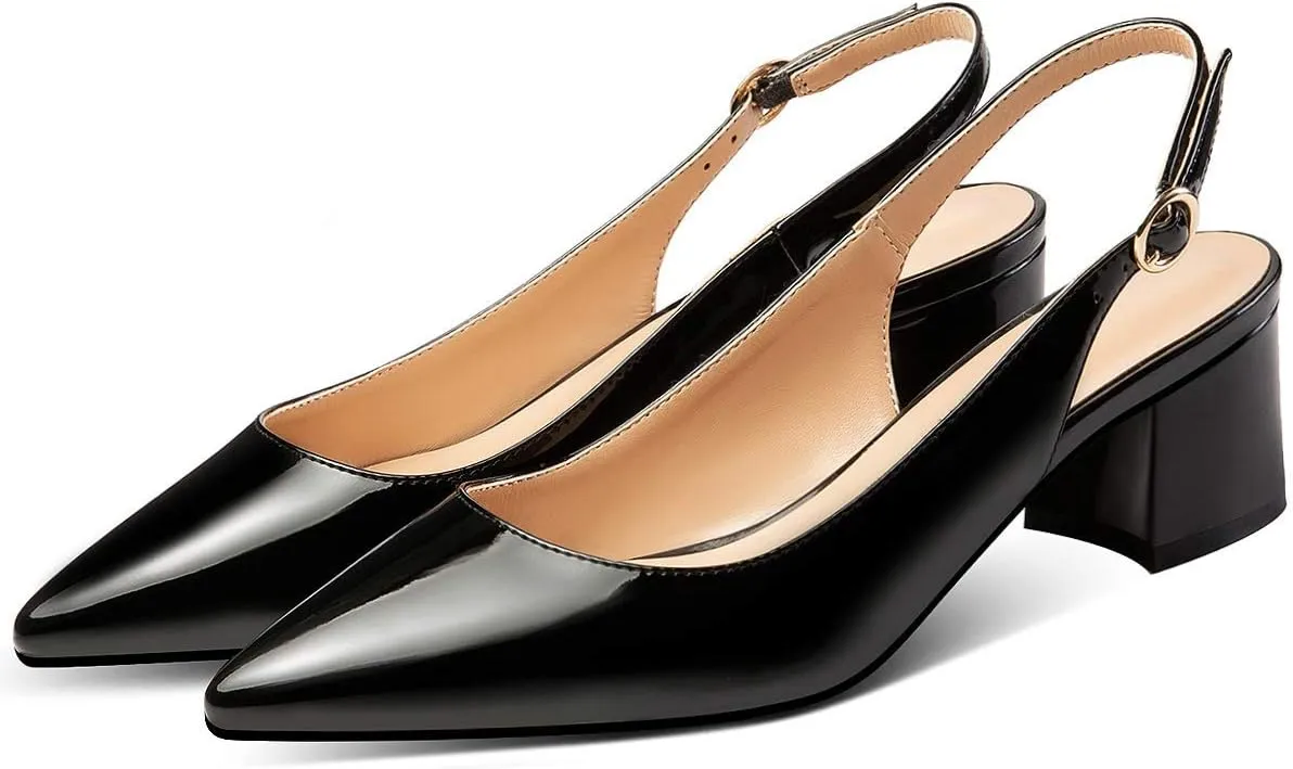 Mettesally Block Heel Slingback Pumps for Women 2 Inches Low Heel Comfortable