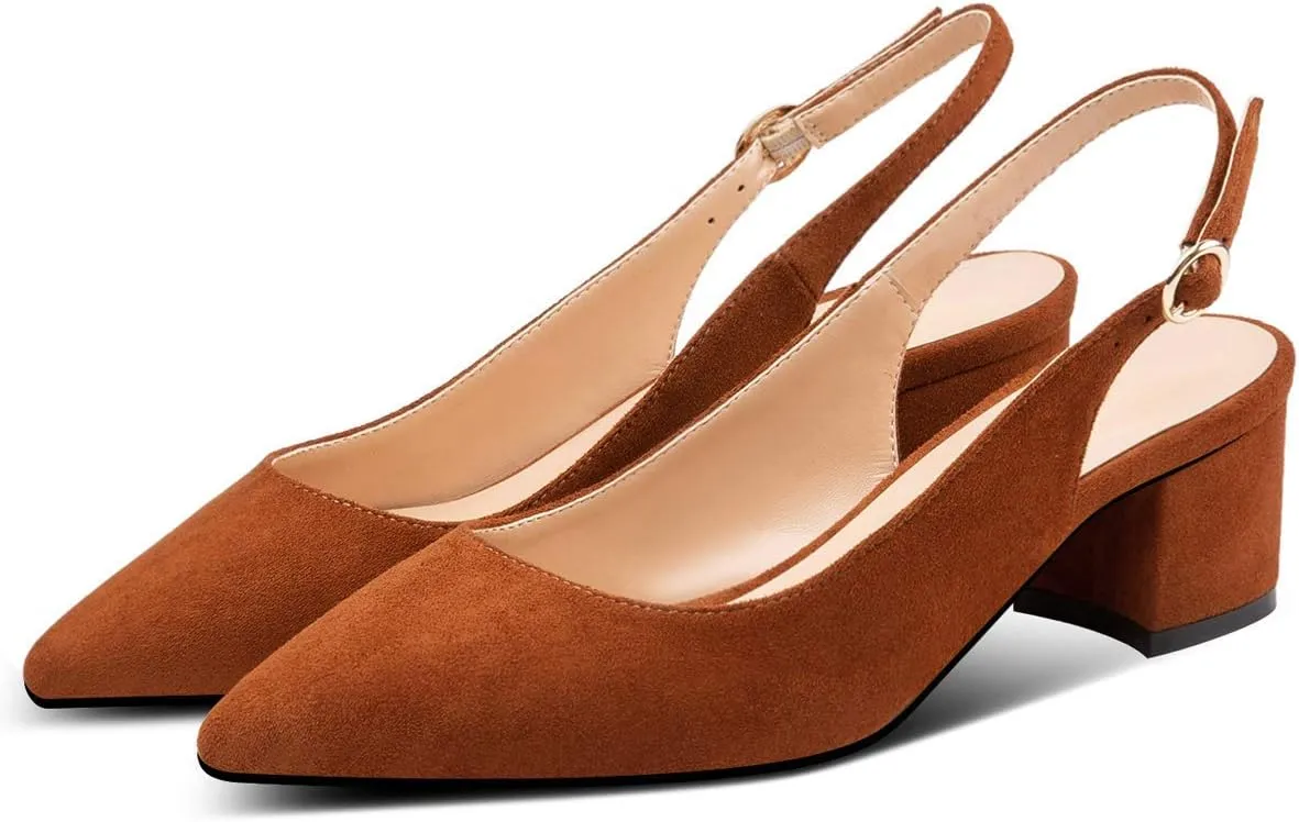 Mettesally Block Heel Slingback Pumps for Women 2 Inches Low Heel Comfortable