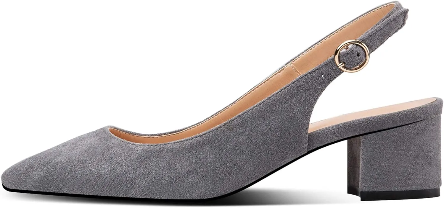 Mettesally Block Heel Slingback Pumps for Women 2 Inches Low Heel Comfortable