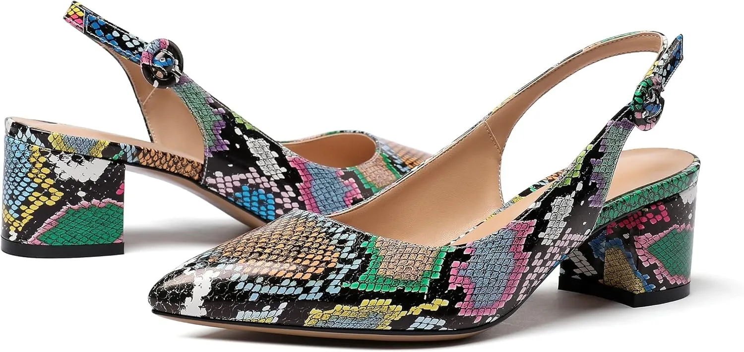 Mettesally Block Heel Slingback Pumps for Women 2 Inches Low Heel Comfortable