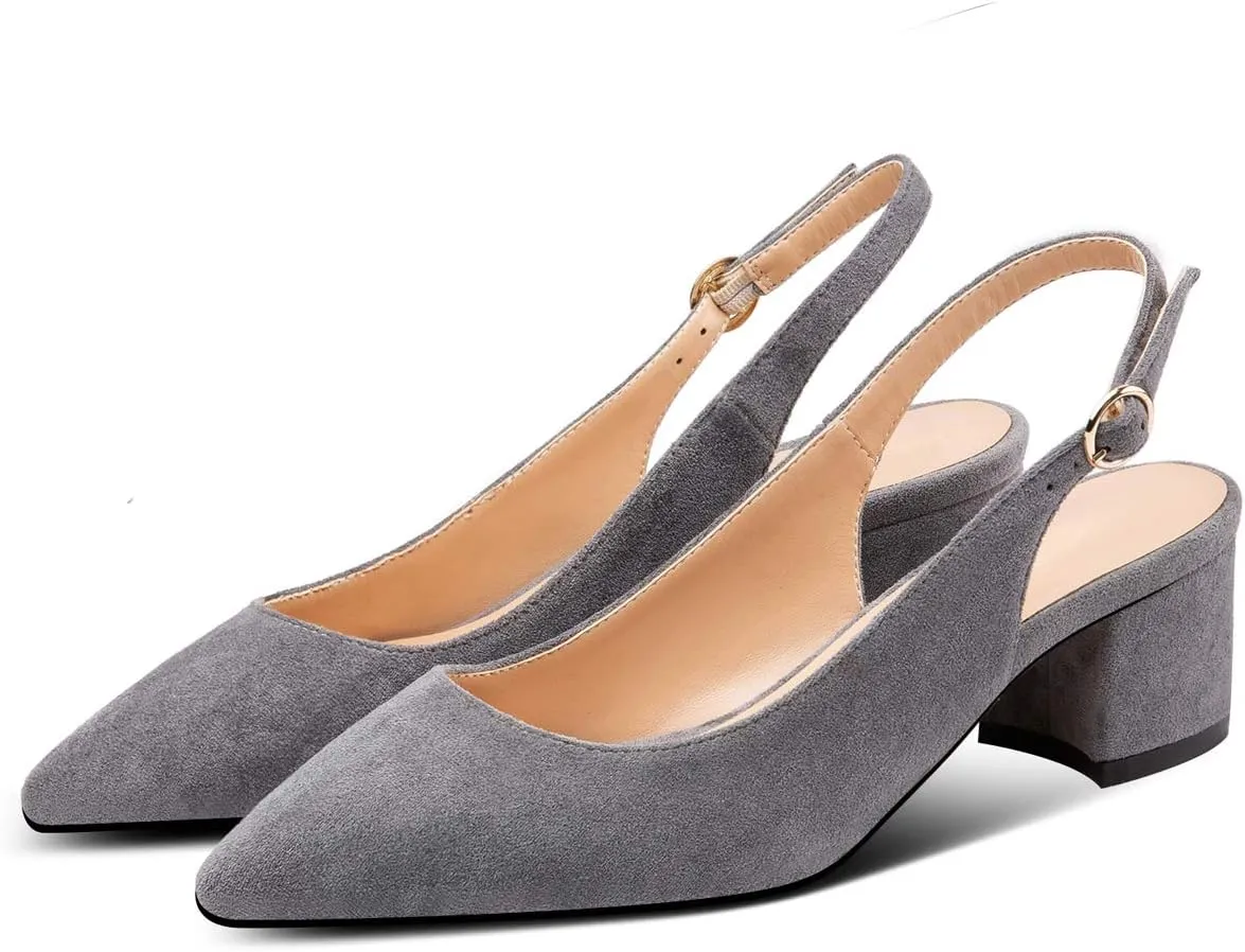 Mettesally Block Heel Slingback Pumps for Women 2 Inches Low Heel Comfortable