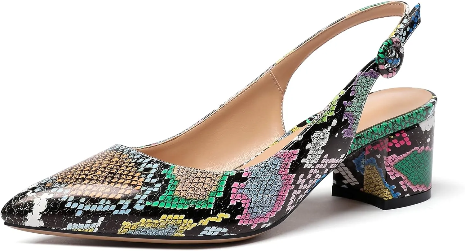 Mettesally Block Heel Slingback Pumps for Women 2 Inches Low Heel Comfortable