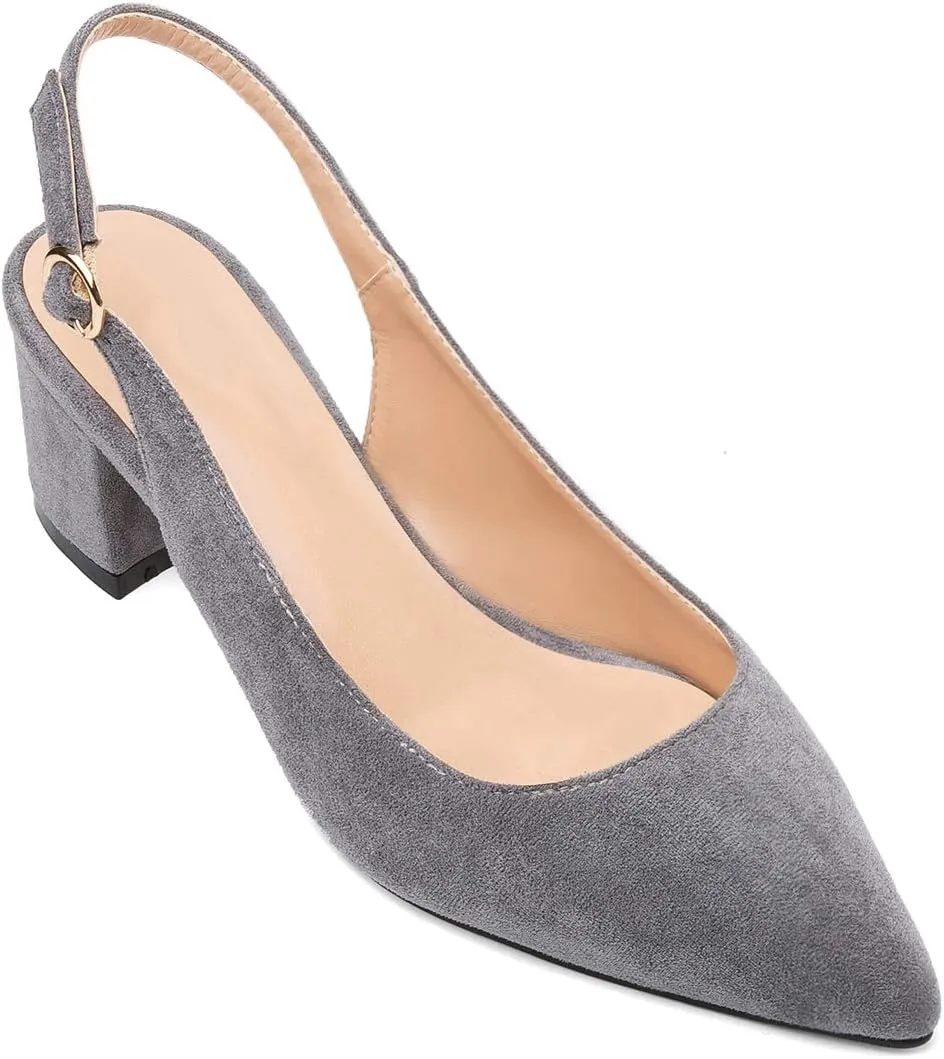 Mettesally Block Heel Slingback Pumps for Women 2 Inches Low Heel Comfortable