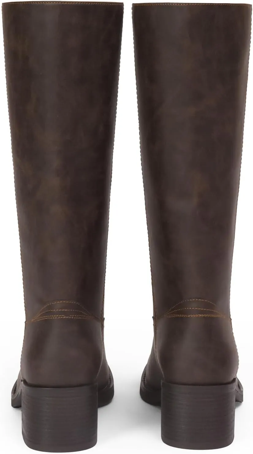 Mid Calf Boots for Women Chunky Block Heel Womens Tall Boots Square Toe Comfortable Casual Boots Low Heel Trendy Stylish Boots