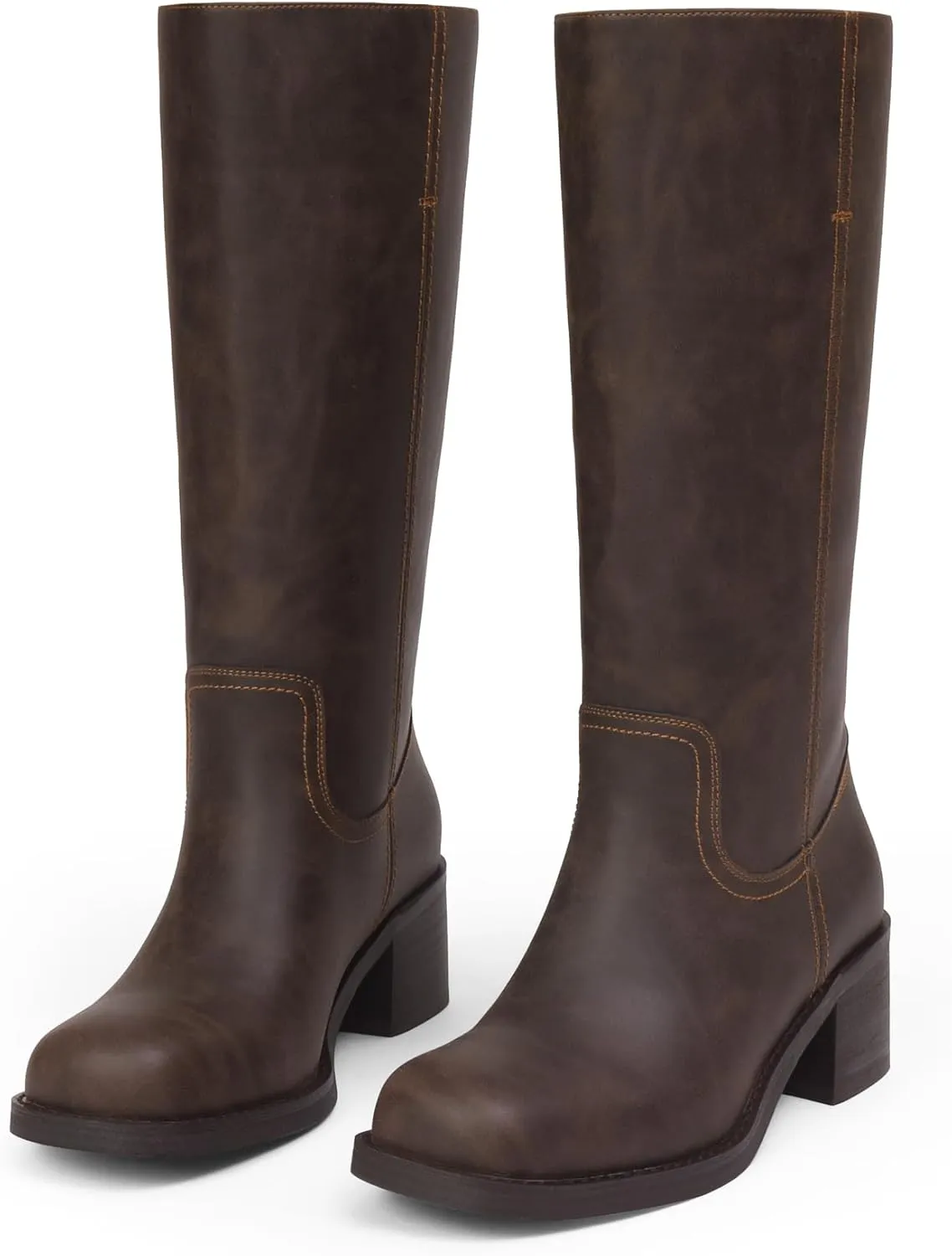 Mid Calf Boots for Women Chunky Block Heel Womens Tall Boots Square Toe Comfortable Casual Boots Low Heel Trendy Stylish Boots
