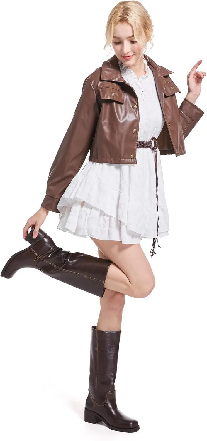 Mid Calf Boots for Women Chunky Block Heel Womens Tall Boots Square Toe Comfortable Casual Boots Low Heel Trendy Stylish Boots