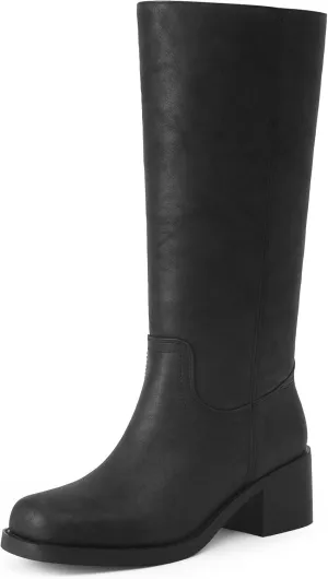 Mid Calf Boots for Women Chunky Block Heel Womens Tall Boots Square Toe Comfortable Casual Boots Low Heel Trendy Stylish Boots