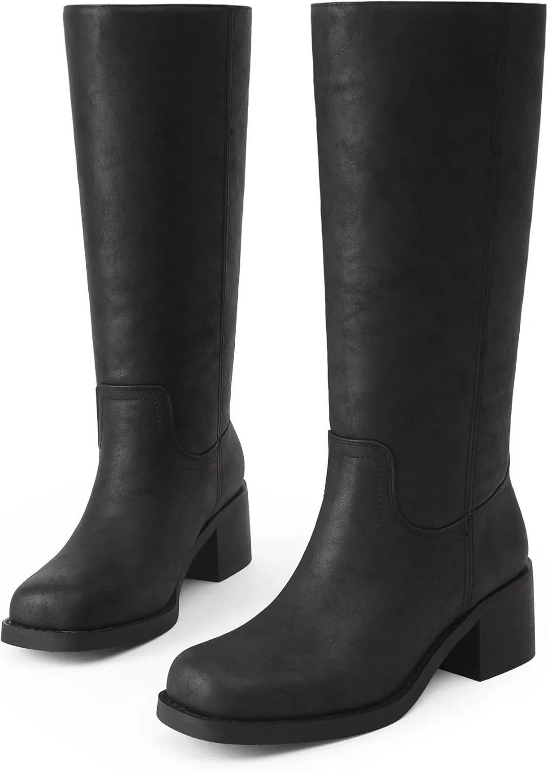 Mid Calf Boots for Women Chunky Block Heel Womens Tall Boots Square Toe Comfortable Casual Boots Low Heel Trendy Stylish Boots
