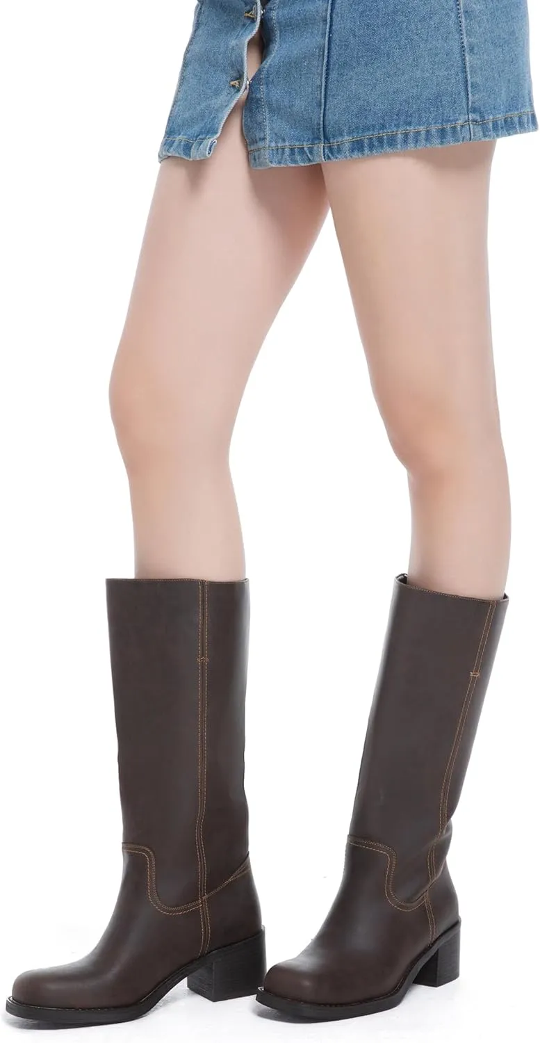 Mid Calf Boots for Women Chunky Block Heel Womens Tall Boots Square Toe Comfortable Casual Boots Low Heel Trendy Stylish Boots