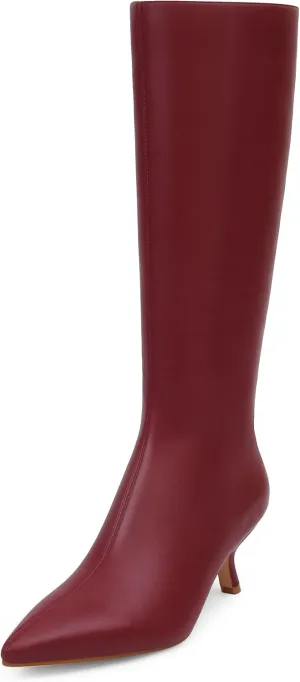 Mid Calf Boots for Women Pointed Toe 2.5 IN Low Heel Women Boots Zipper Boots Fashion Trendy Stiletto Heel Boots