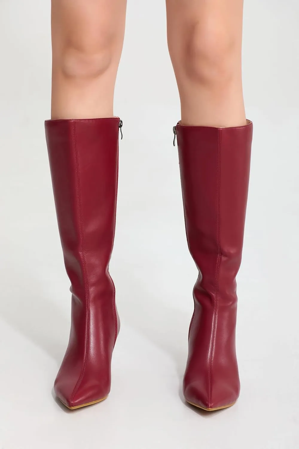 Mid Calf Boots for Women Pointed Toe 2.5 IN Low Heel Women Boots Zipper Boots Fashion Trendy Stiletto Heel Boots