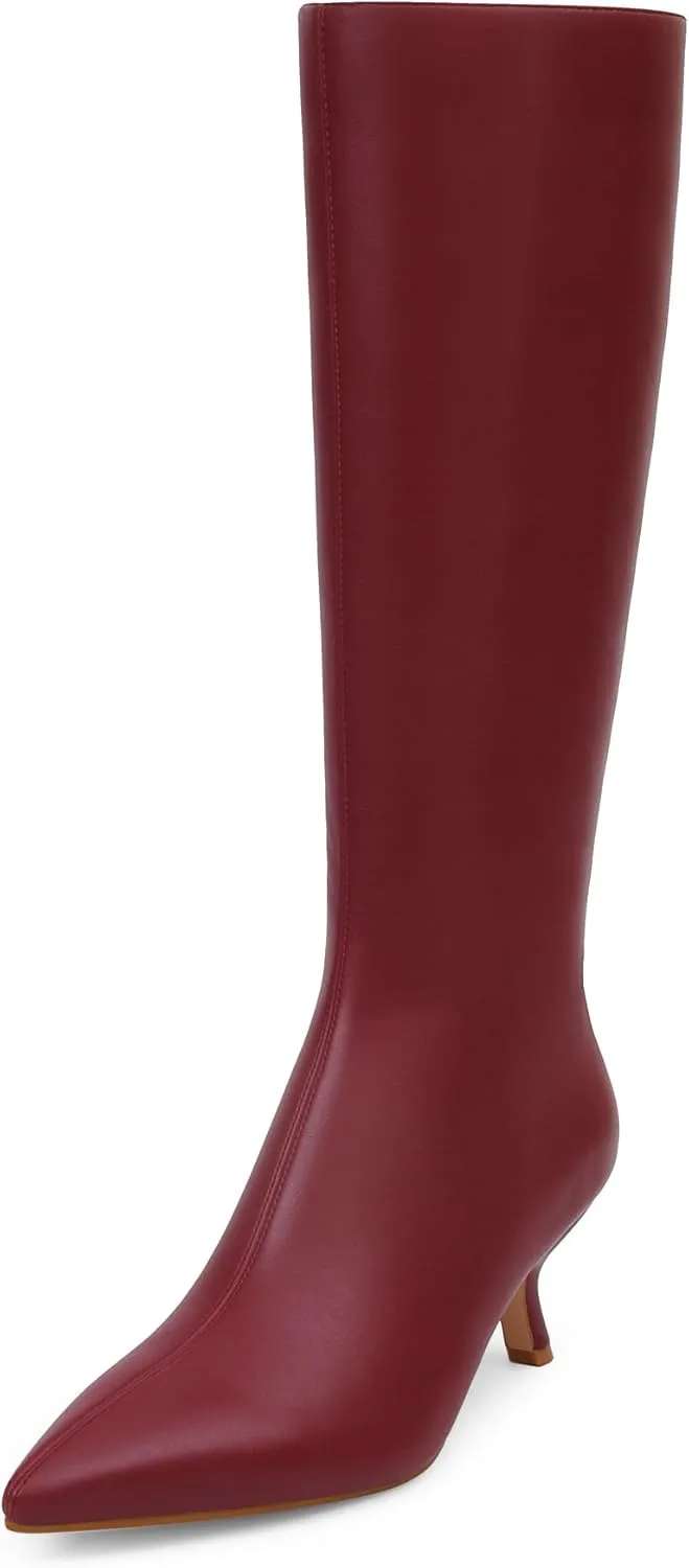 Mid Calf Boots for Women Pointed Toe 2.5 IN Low Heel Women Boots Zipper Boots Fashion Trendy Stiletto Heel Boots