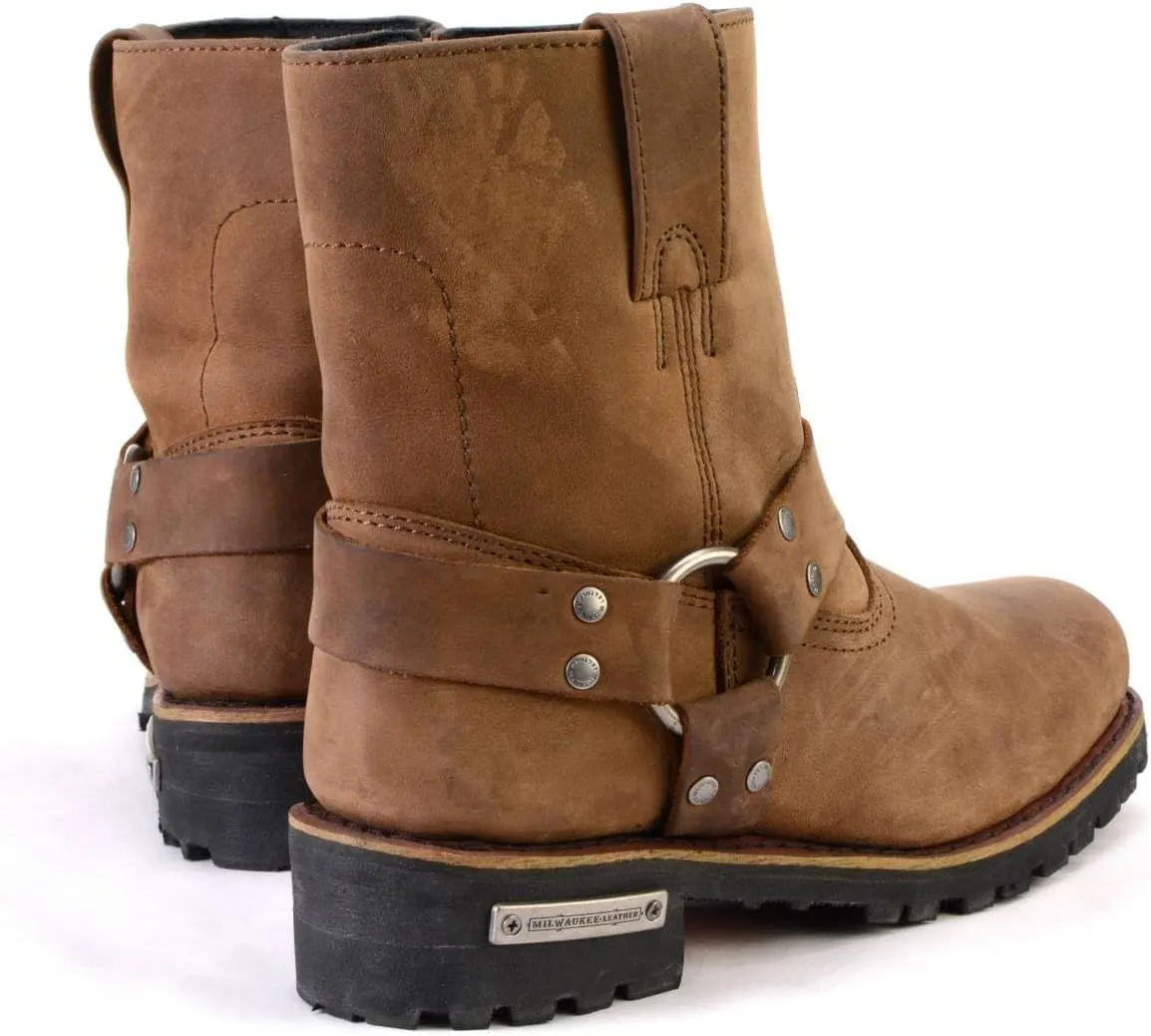 Milwaukee Leather MBL9353 Womens Crazy Horse Brown Leather Motorcycle Rider Short Harness Boots
