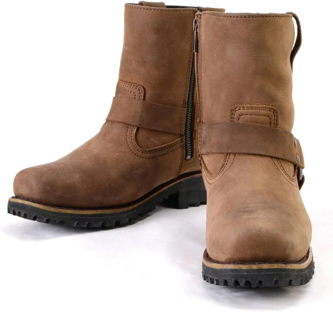 Milwaukee Leather MBL9353 Womens Crazy Horse Brown Leather Motorcycle Rider Short Harness Boots