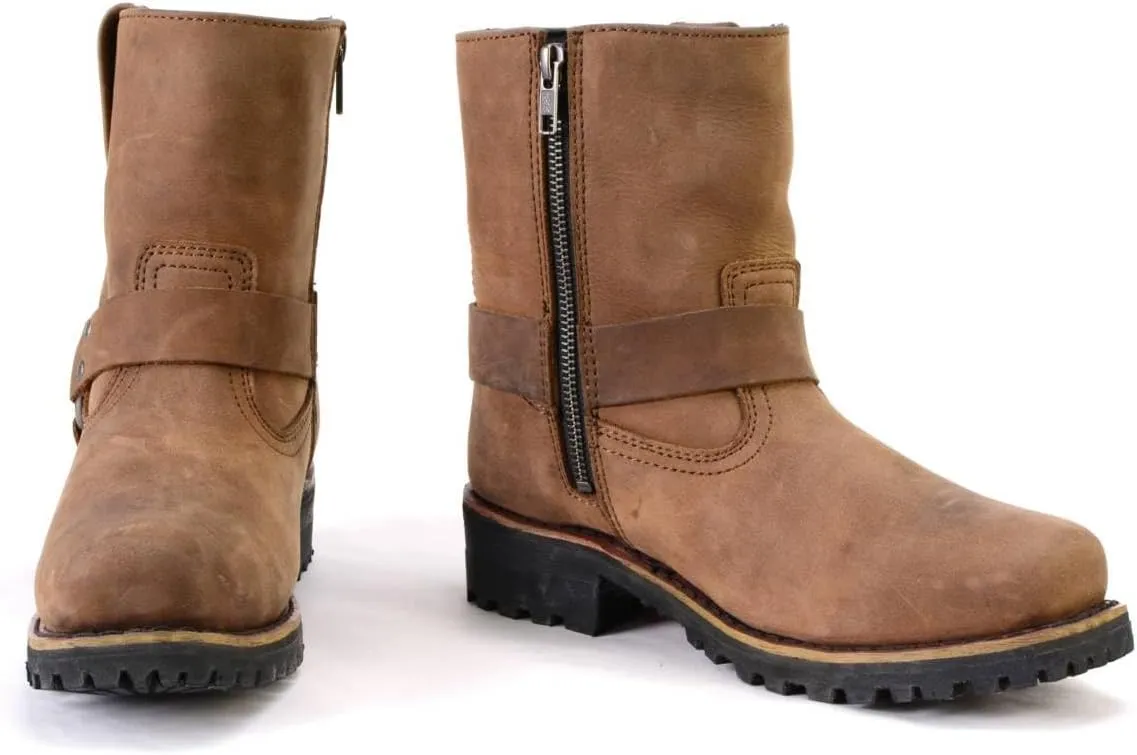 Milwaukee Leather MBL9353 Womens Crazy Horse Brown Leather Motorcycle Rider Short Harness Boots