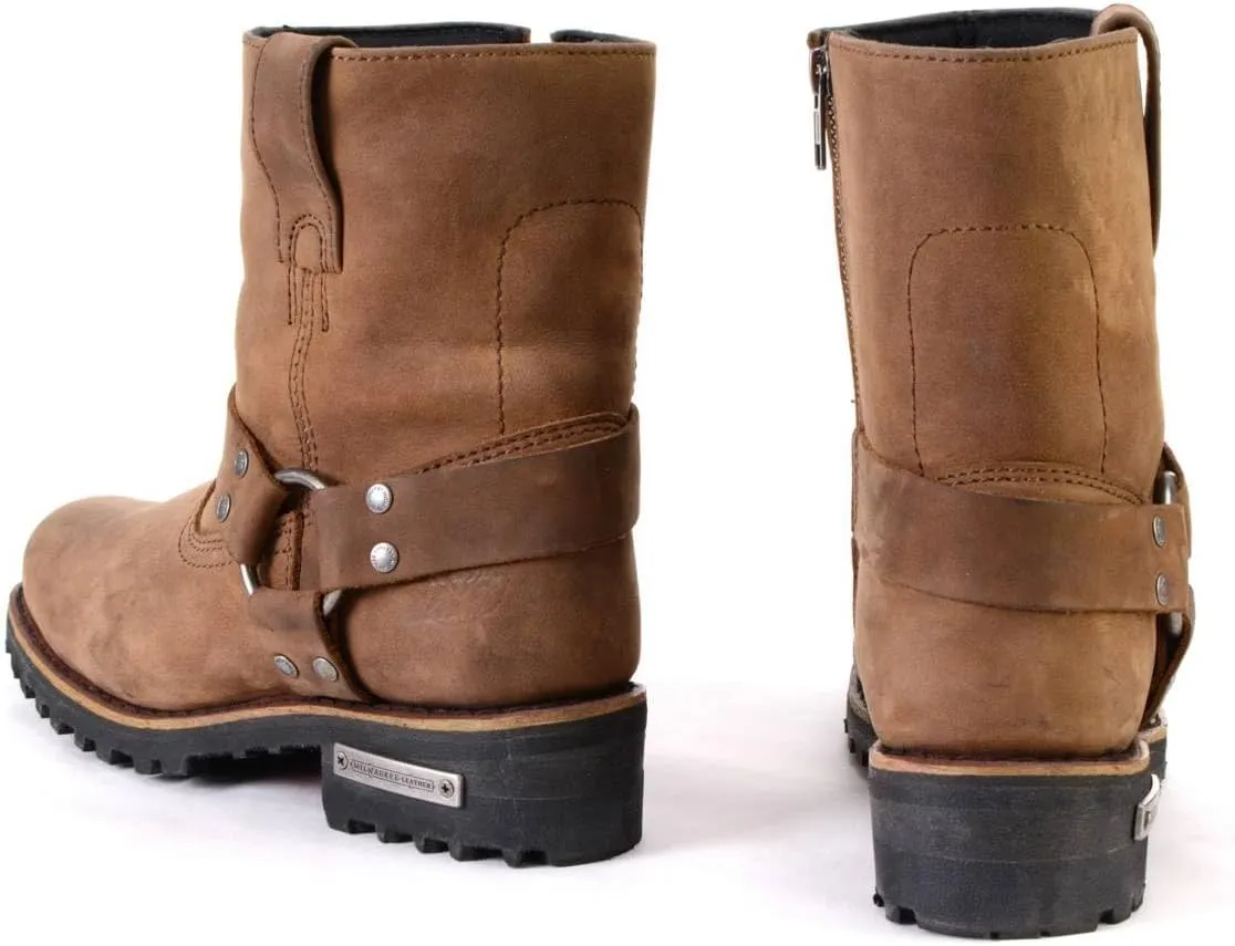 Milwaukee Leather MBL9353 Womens Crazy Horse Brown Leather Motorcycle Rider Short Harness Boots