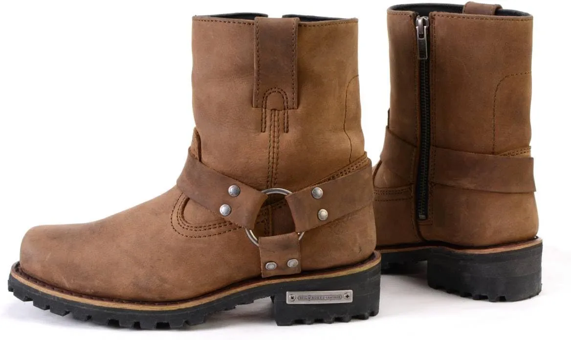Milwaukee Leather MBL9353 Womens Crazy Horse Brown Leather Motorcycle Rider Short Harness Boots
