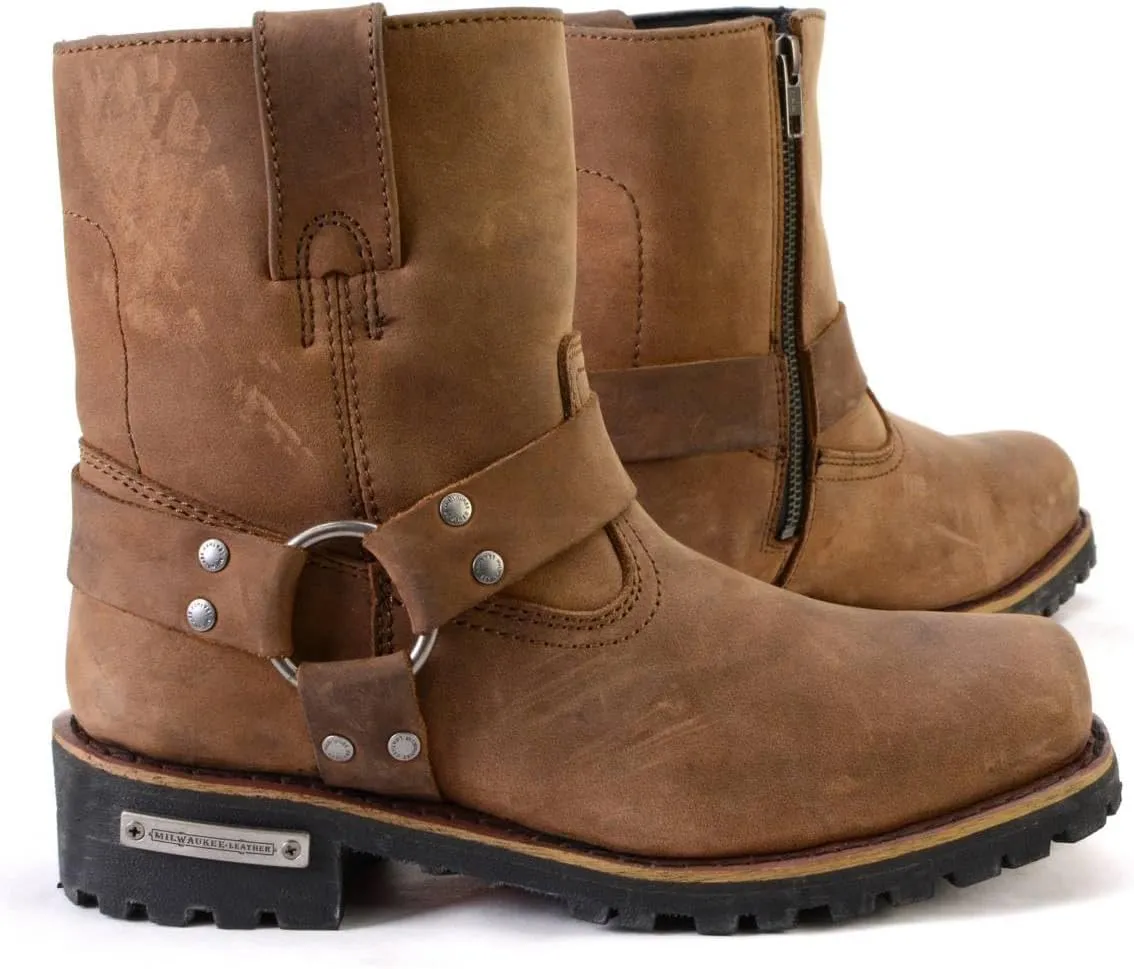 Milwaukee Leather MBL9353 Womens Crazy Horse Brown Leather Motorcycle Rider Short Harness Boots