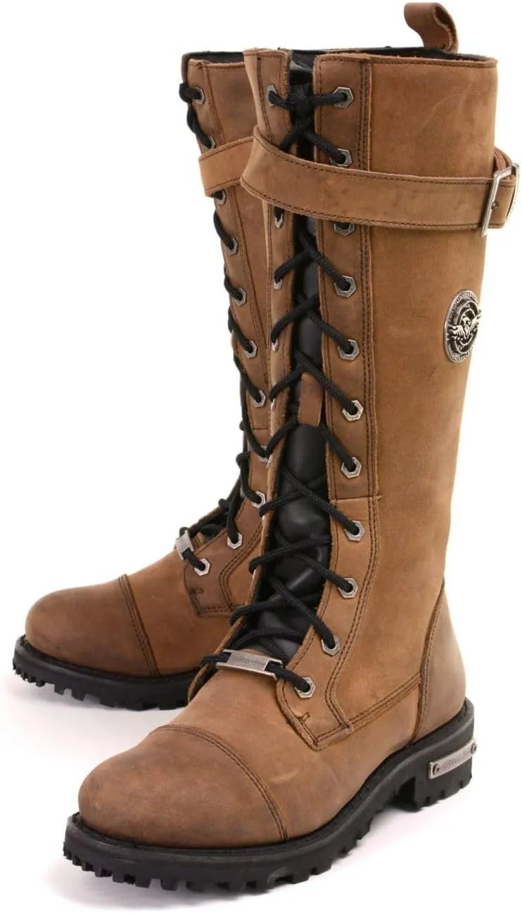 Milwaukee Leather Women's Brown Leather 14 Tall Motorcycle Lace-Up High-Rise Boots MBL9358-9