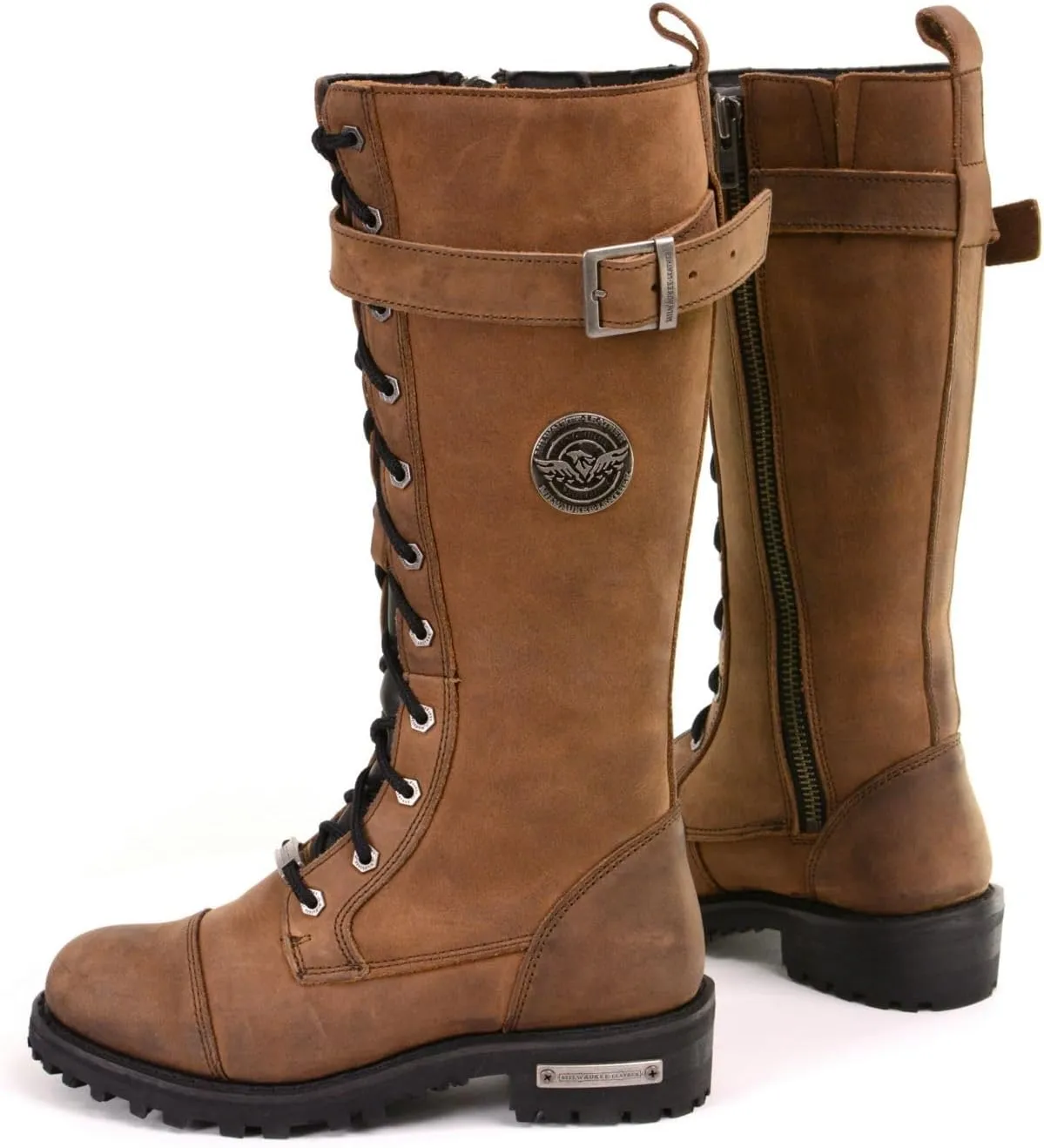 Milwaukee Leather Women's Brown Leather 14 Tall Motorcycle Lace-Up High-Rise Boots MBL9358-9