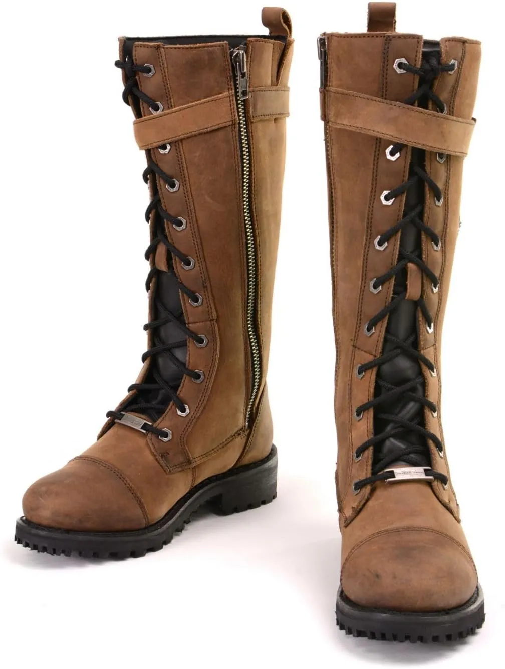 Milwaukee Leather Women's Brown Leather 14 Tall Motorcycle Lace-Up High-Rise Boots MBL9358-9