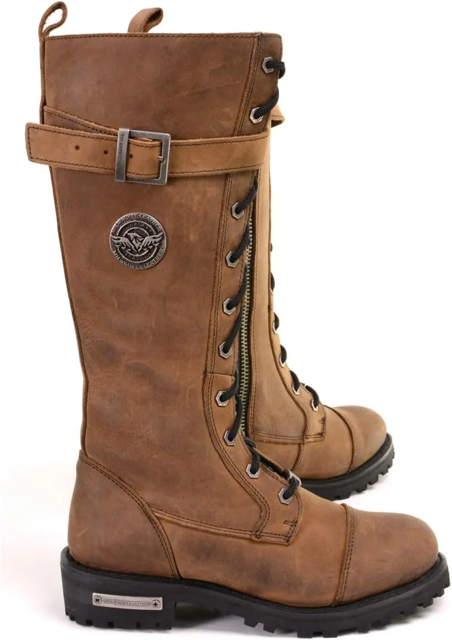 Milwaukee Leather Women's Brown Leather 14 Tall Motorcycle Lace-Up High-Rise Boots MBL9358-9