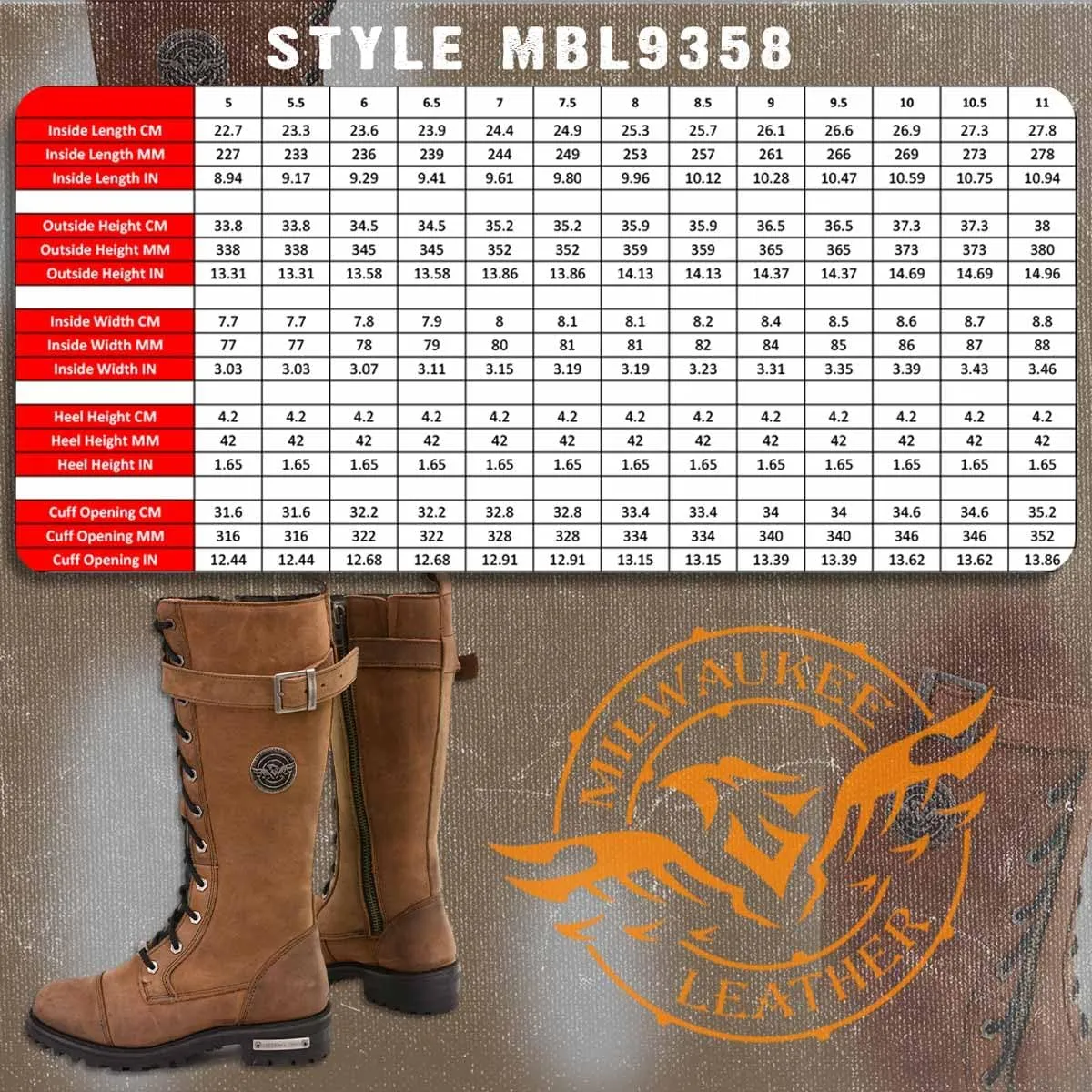 Milwaukee Leather Women's Brown Leather 14 Tall Motorcycle Lace-Up High-Rise Boots MBL9358-9
