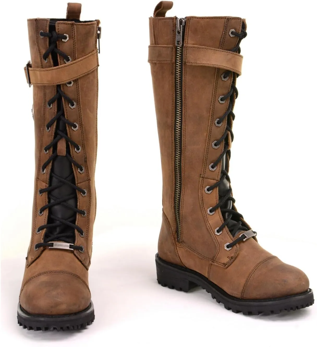 Milwaukee Leather Women's Brown Leather 14 Tall Motorcycle Lace-Up High-Rise Boots MBL9358-9