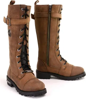 Milwaukee Leather Women's Brown Leather 14 Tall Motorcycle Lace-Up High-Rise Boots MBL9358-9