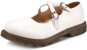 MIOKE Women's Retro Mary Jane Oxford Pumps Round Toe Buckle Cross Strap Comfy Chunky Low Heel Dress Shoes