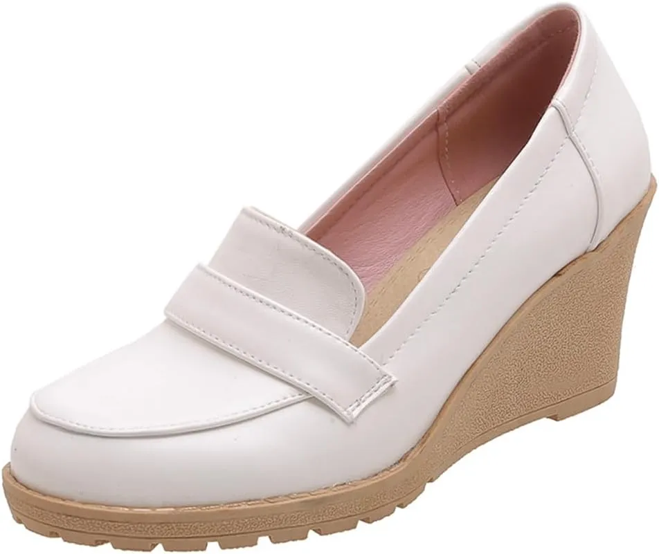 MIOKE Women's Tassel Wedge Oxford Shoes Square Toe Slip On Platform Chunky High Heel Fringed Casual Loafers