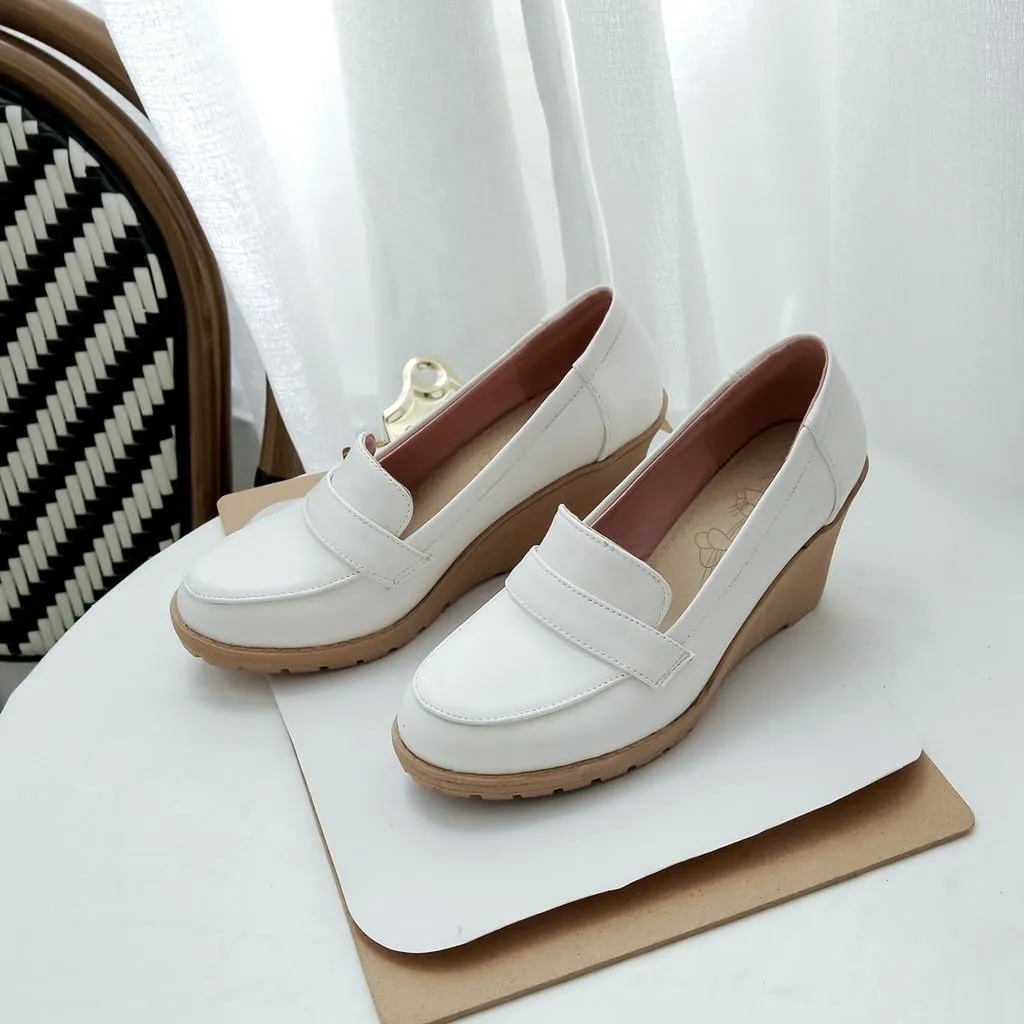 MIOKE Women's Tassel Wedge Oxford Shoes Square Toe Slip On Platform Chunky High Heel Fringed Casual Loafers