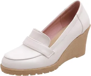 MIOKE Women's Tassel Wedge Oxford Shoes Square Toe Slip On Platform Chunky High Heel Fringed Casual Loafers