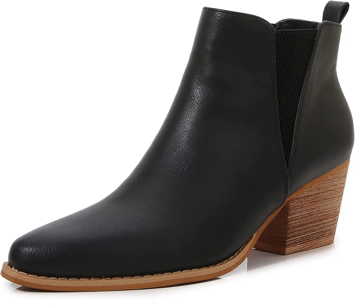 mm Women's Polyurethane Leather Wooden Heel Low Chelsea Ankle Boots