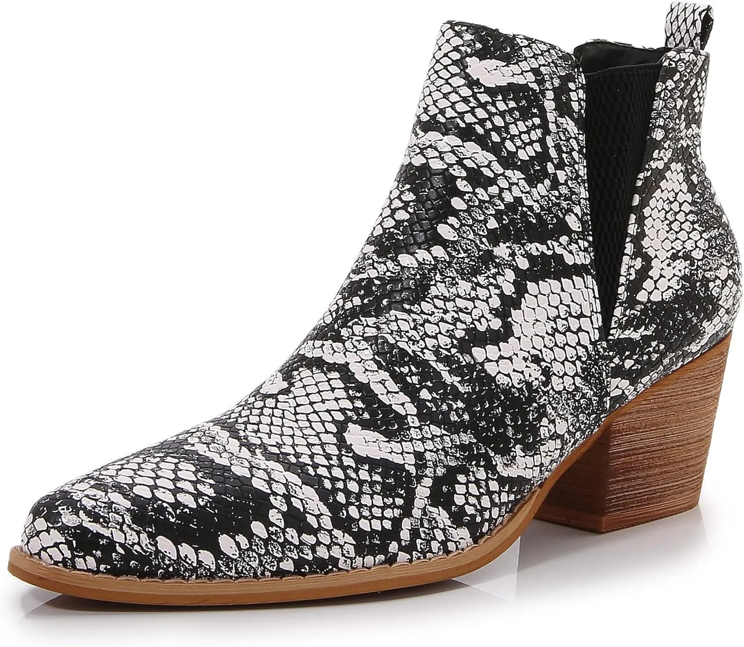 mm Women's Polyurethane Leather Wooden Heel Low Chelsea Ankle Boots