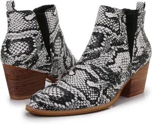 mm Women's Polyurethane Leather Wooden Heel Low Chelsea Ankle Boots