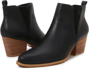 mm Women's Polyurethane Leather Wooden Heel Low Chelsea Ankle Boots